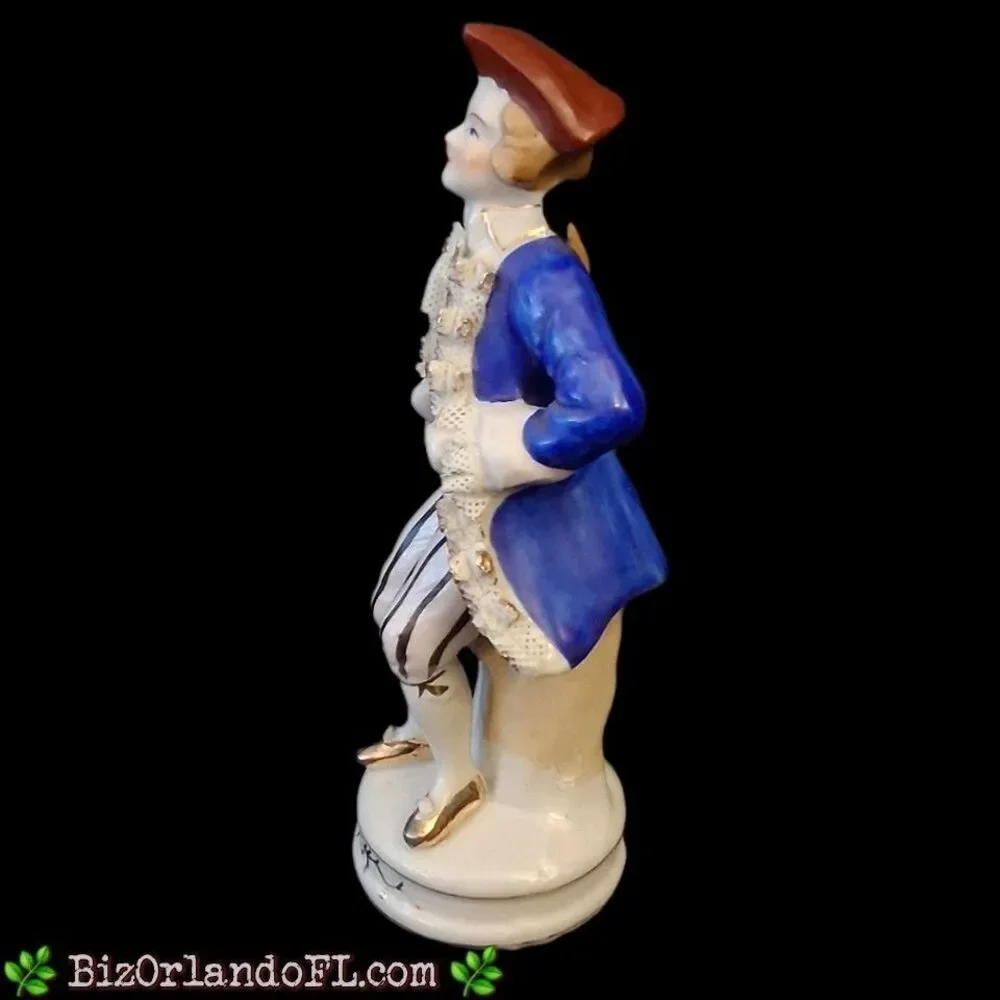 VINTAGE: Colonial Man Porcelain Lace on Jacket Figurine Occupied Japan Made HTF